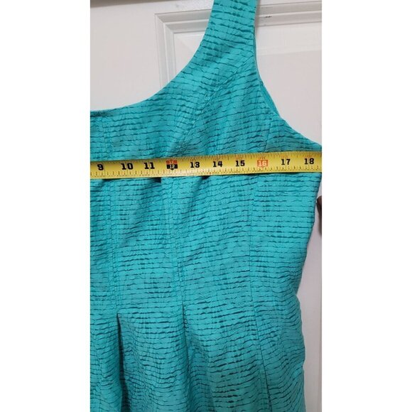 NIne West Sleeveless Aqua Textured Fit & Flare Dress With Pleated Detail - 14 - Picture 7 of 11